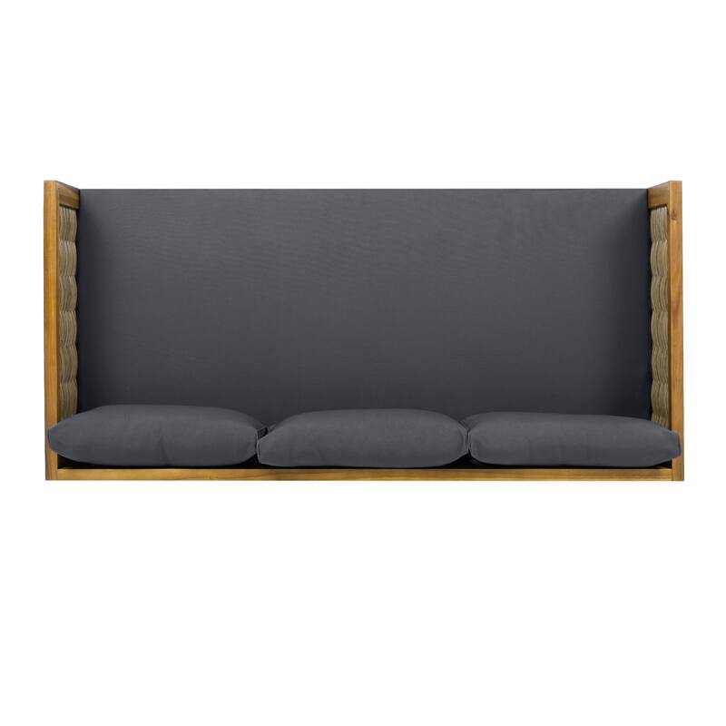 Acacia Wood Daybed with Rattan Arms Slat Paneling and Water Resistant Cushions