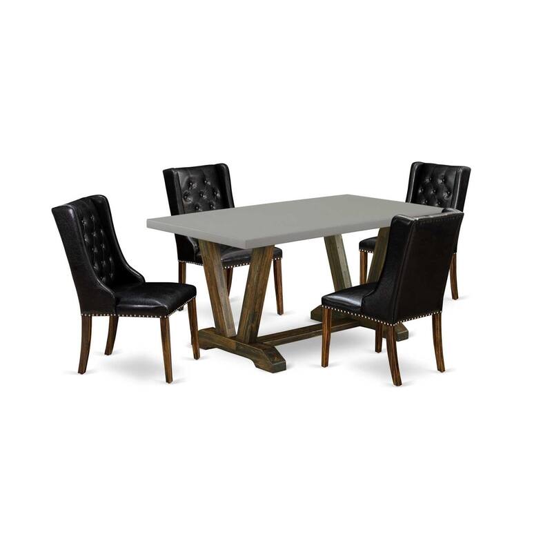 HomeStock 5-Piece Distressed Jacobean Finish Solid Wood Top Dining Table with 4-Chairs