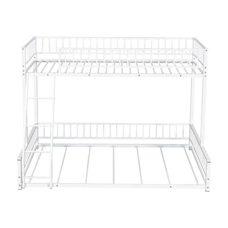 Floor Bunk Bed Heavy Metal Bed Frame with Ladder and Safety Guardrails, Detachable Bunkbeds Design Converts to 2 Platform Beds