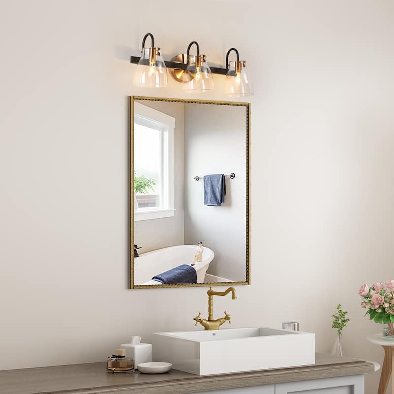 Coria Modern Black Gold 3-light Globe Glass Dimmable Bathroom Vanity Lights Wall Sconces - L 21.7" x W 6.9" x H 7.9"