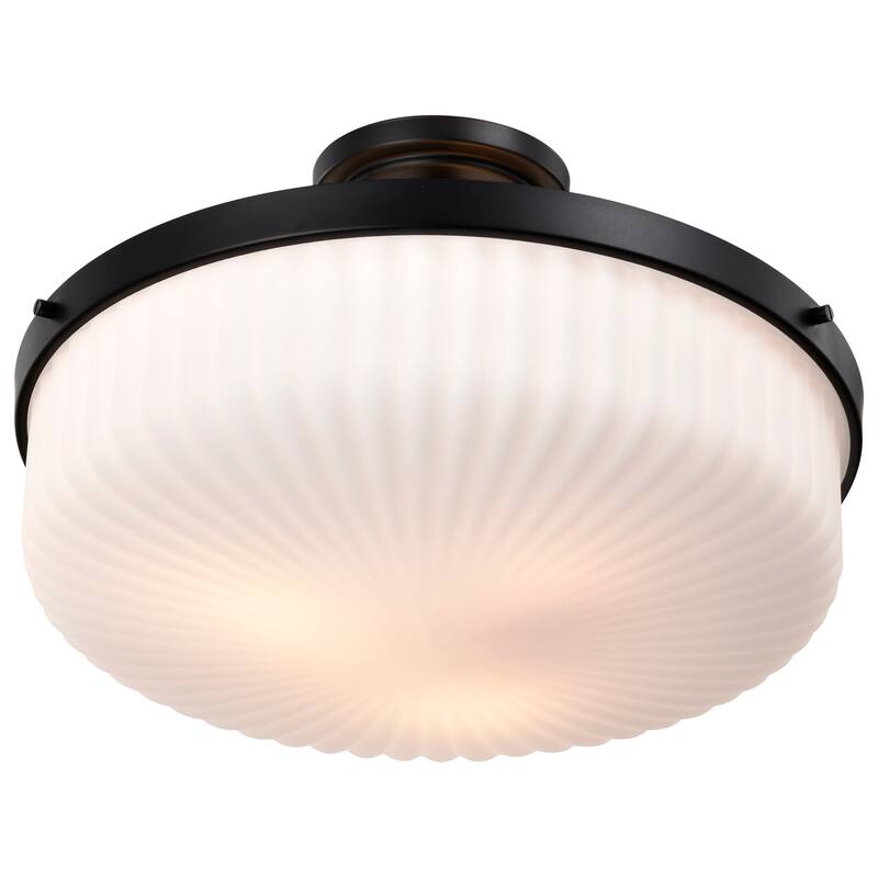 Solara Semi Flush Mount Matte Black Finish Frosted Ribbed Glass - Matte Black
