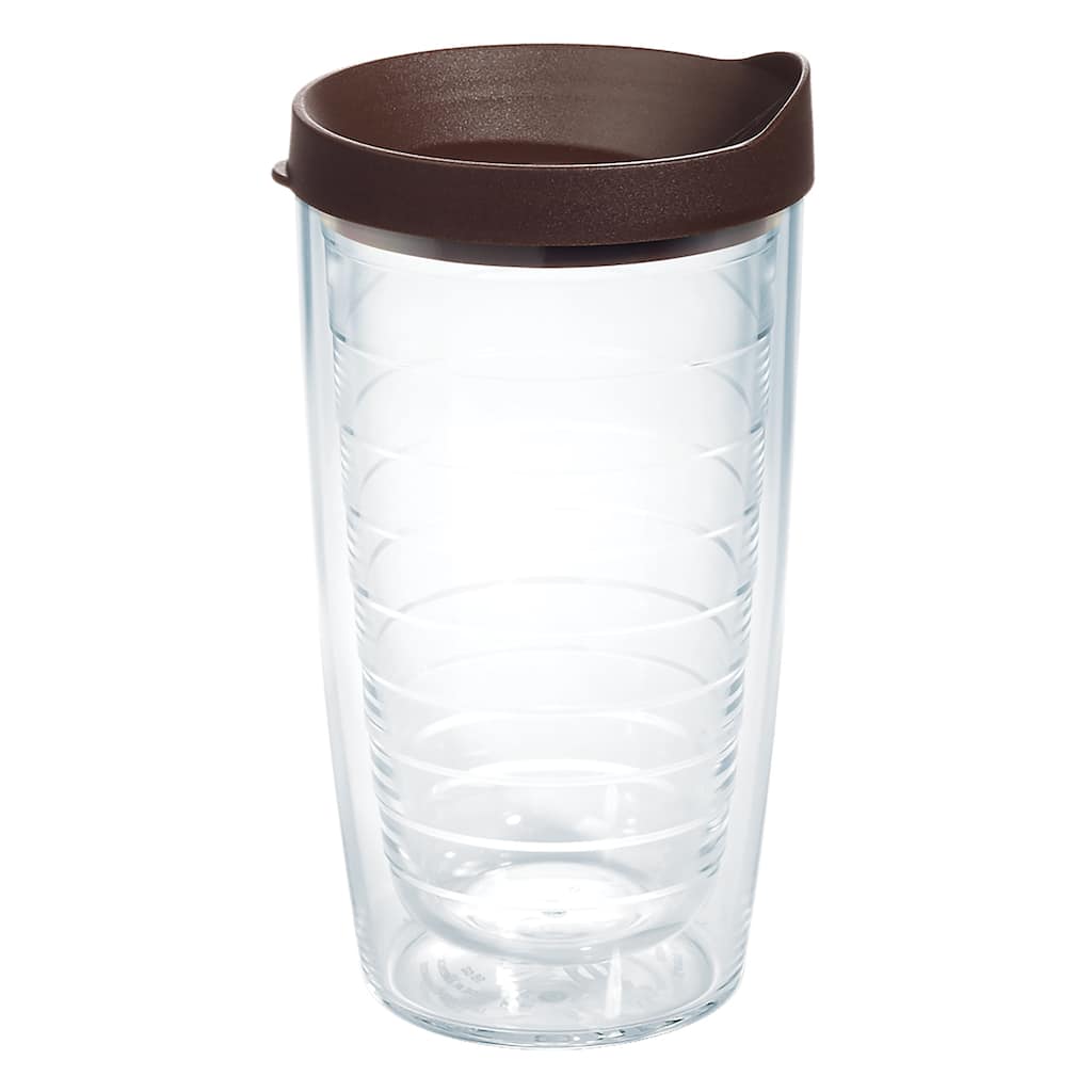 Tervis Clear & Colorful Lidded Made in USA Double Walled Insulated Travel Tumbler, Brown Lid