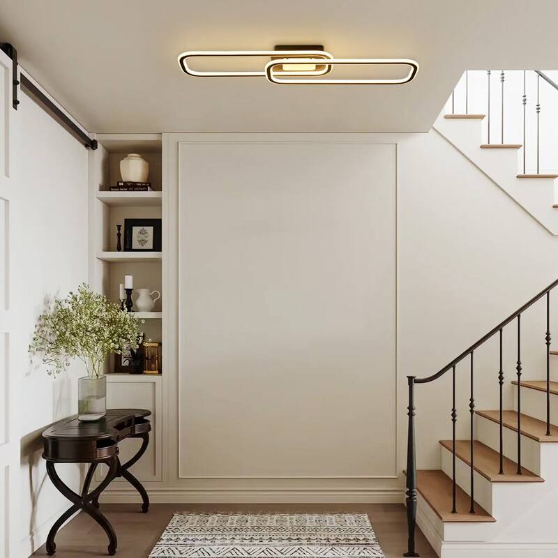 Dimmable LED Dual Oval Ring Long Semi Flush Mount Light 41in