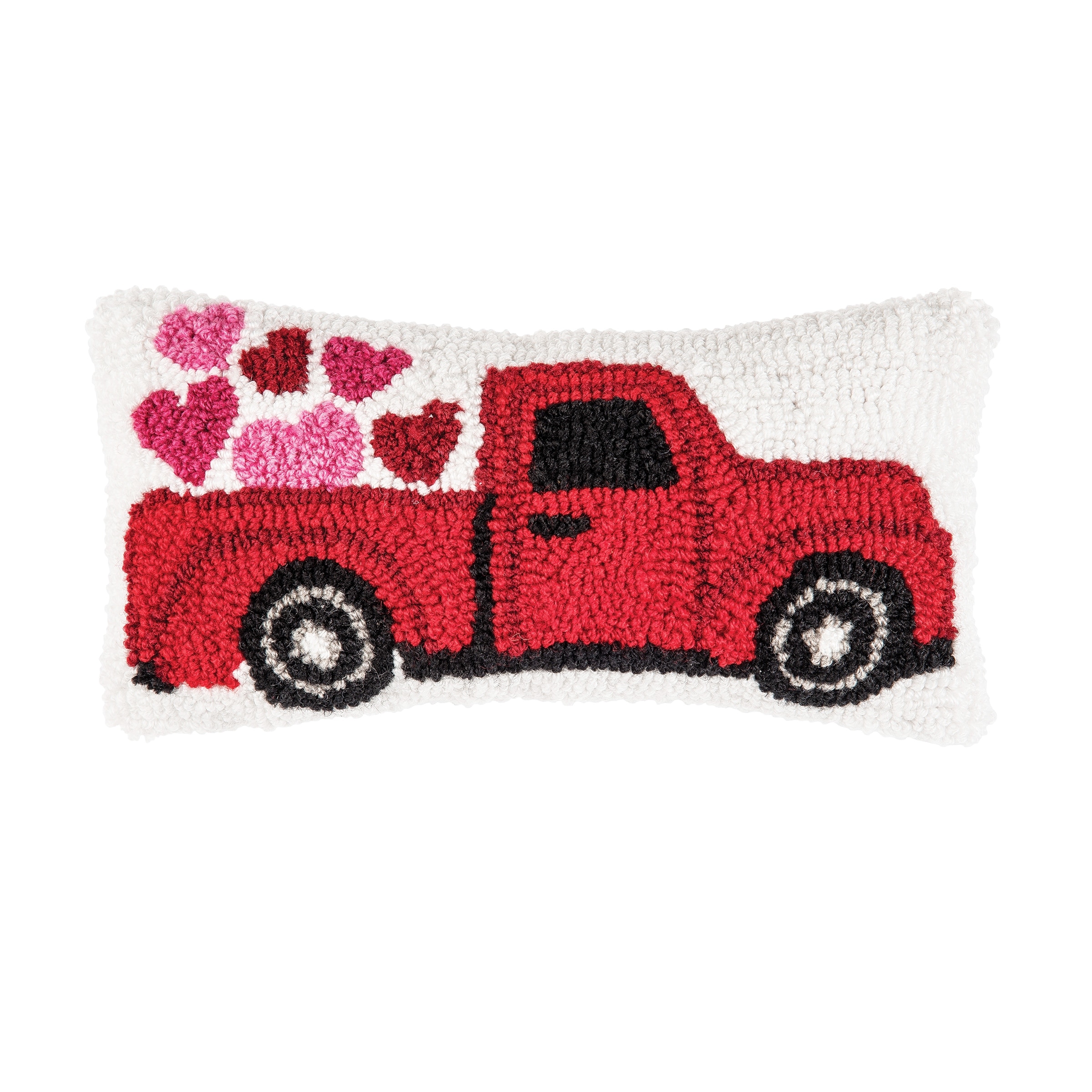 6" x 12" Valentine's Day Heart Truck Petite Small Hooked Accent Throw Pillow