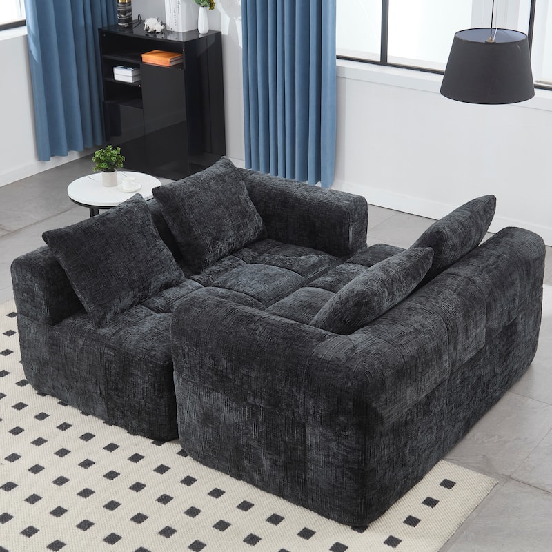 Chenille Loveseat Sofa Upholstered Deep Seat Sofa, Lounge Couch Corner Sofa Minimalist Modular Couches for Apartment