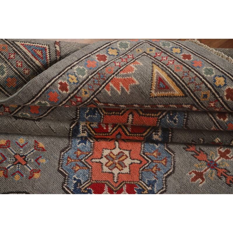 All-Over Geometric Kazak Oriental Area Rug Handmade Wool Carpet - 6'4"x 9'9"
