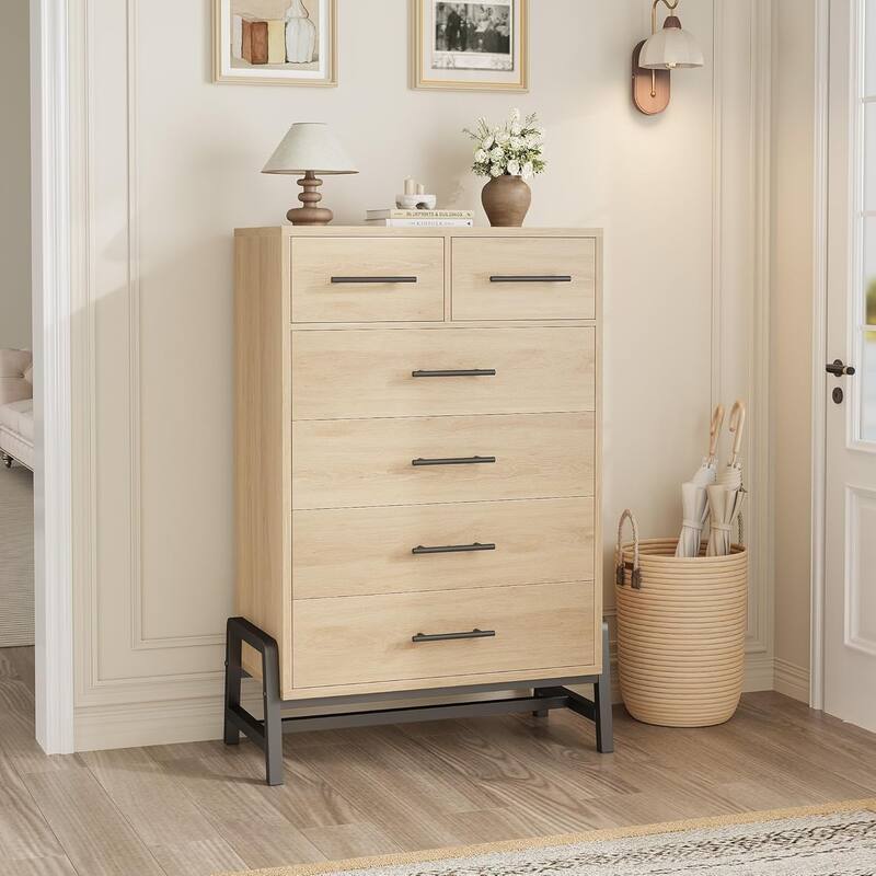 6 - Drawer Dresser for Bedroom, 46.6" Tall Dresser, Tall Drawer with Storage Freestanding - Yellow