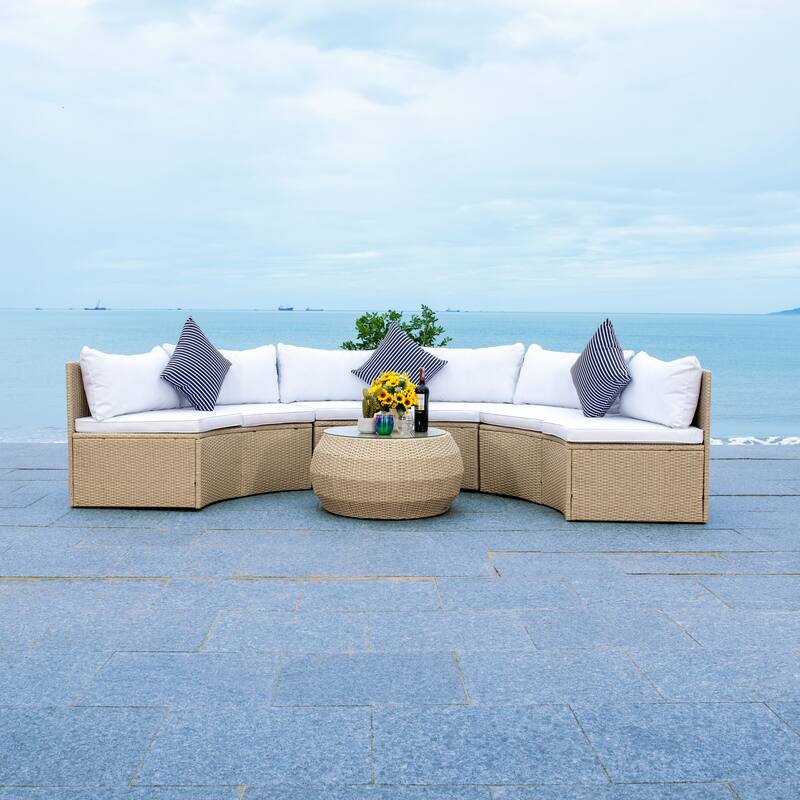 SAFAVIEH Outdoor Patio Furniture Jesvita Demilune Half-Moon Wicker Patio Set