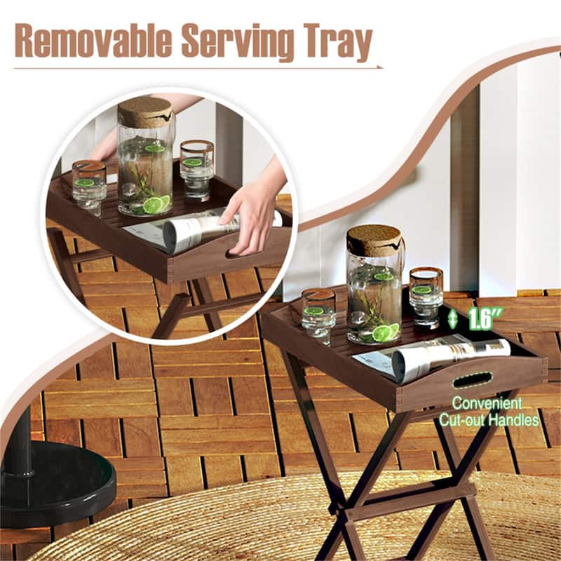 Teak Wood Tray Table Foldable Design with X-Shaped Frame for Living Room or Patio Use - 24" x 16" x 28"