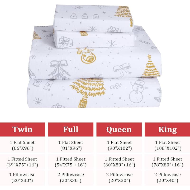 Christmas Soft Brushed Microfiber Holiday Bed Sheets Set with 16 Inches Deep Pocket