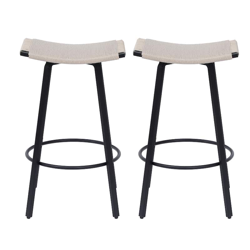 Counter Height Bar Stools Backless Handwoven Round Footrest Set of 2