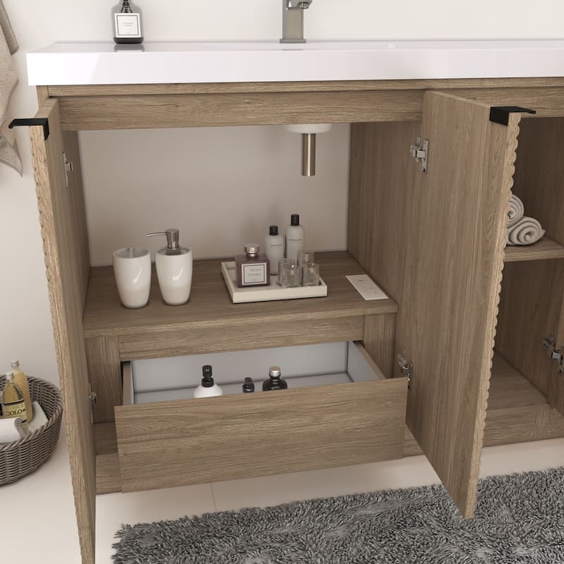 Milano 84" Freestanding Bathroom Vanity with Double White Sink