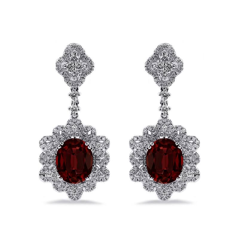 Auriya Fancy 5 5/8ct Oval-cut Garnet Gemstone and 1 1/4ctw Dangling Halo Diamond Earrings 18K Gold