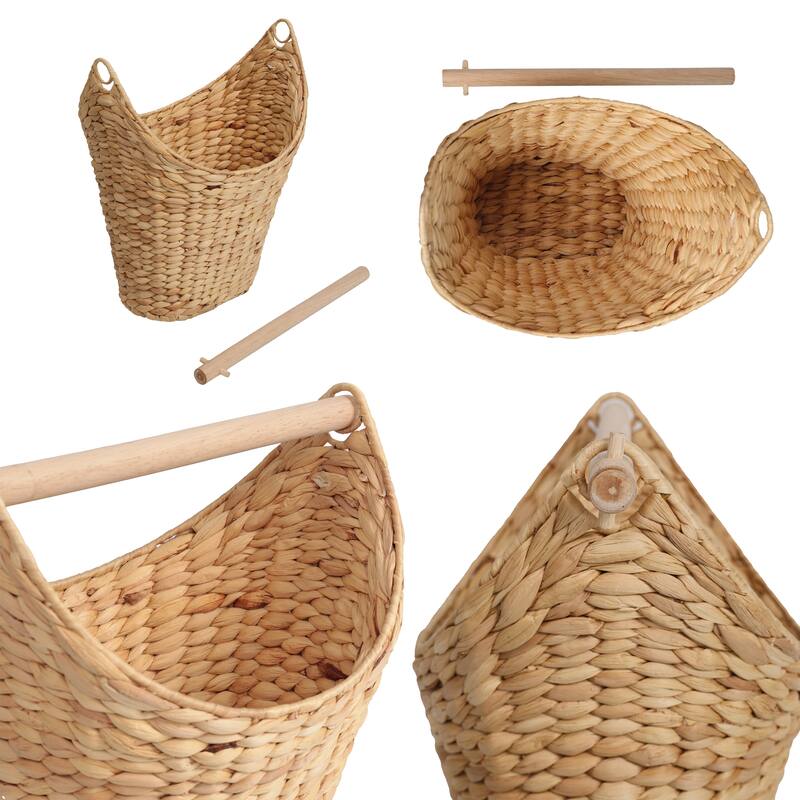happimess, Talia Hand-Woven Water Hyacinth Toilet Paper Basket with Wood Bar