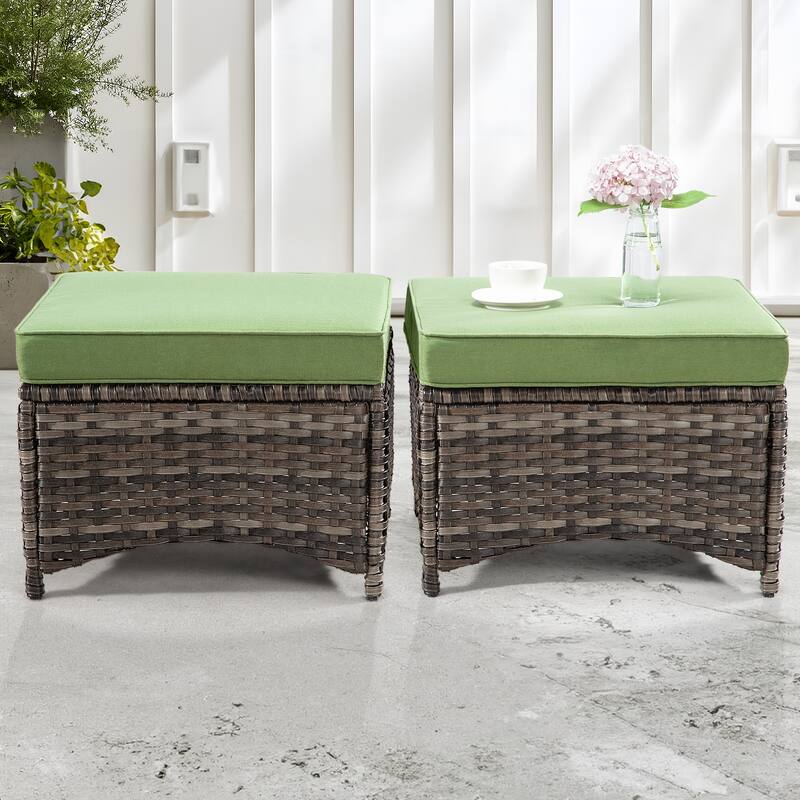 Cozywor 2-Piece Wicker Outdoor Patio Ottoman Set with Cushions