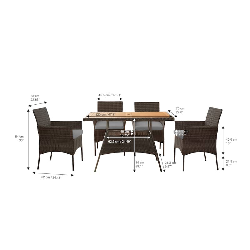 Teamson Home - 5-piece Brown Rattan Patio Dining Set - 47"L x 27.6"W x 29"H