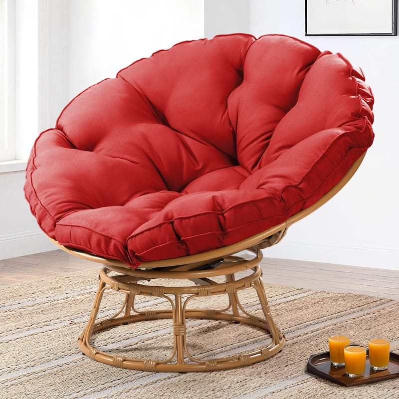 Cozywor Wicker Outdoor Patio Swivel Papasan Lounge Chair with Cushions - Brown/Red