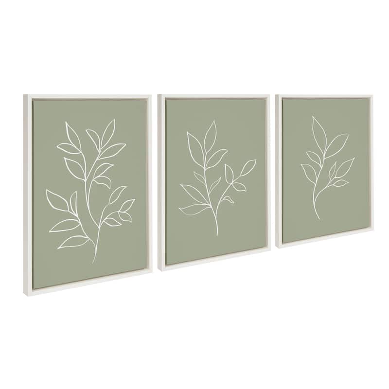 Kate and Laurel Sylvie Sage Framed Canvas by The Creative Bunch Studio - 3 Piece 18x24 - Plastic - White