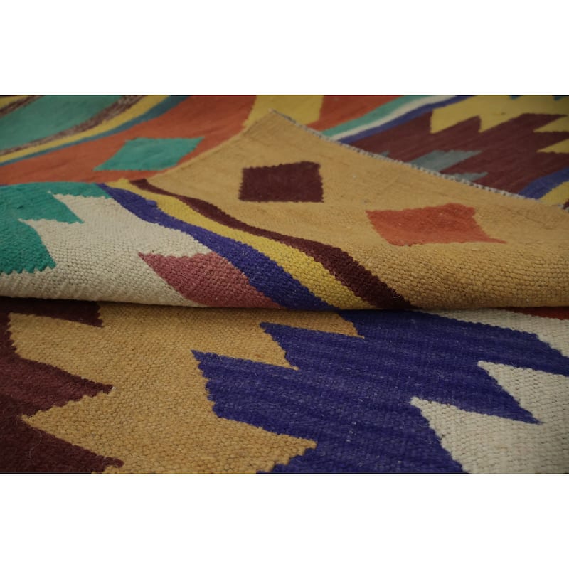 Hand Woven Oriental 100% Wool Carpet Southwestern Tribal Multi-Colored Kilim Area Rug - 9' 10'' X 8' 2''