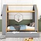 preview thumbnail 3 of 6, Grey Twin Size Solid Pine Wood House Platform Bed with Trundle, Multi Storage Shelves