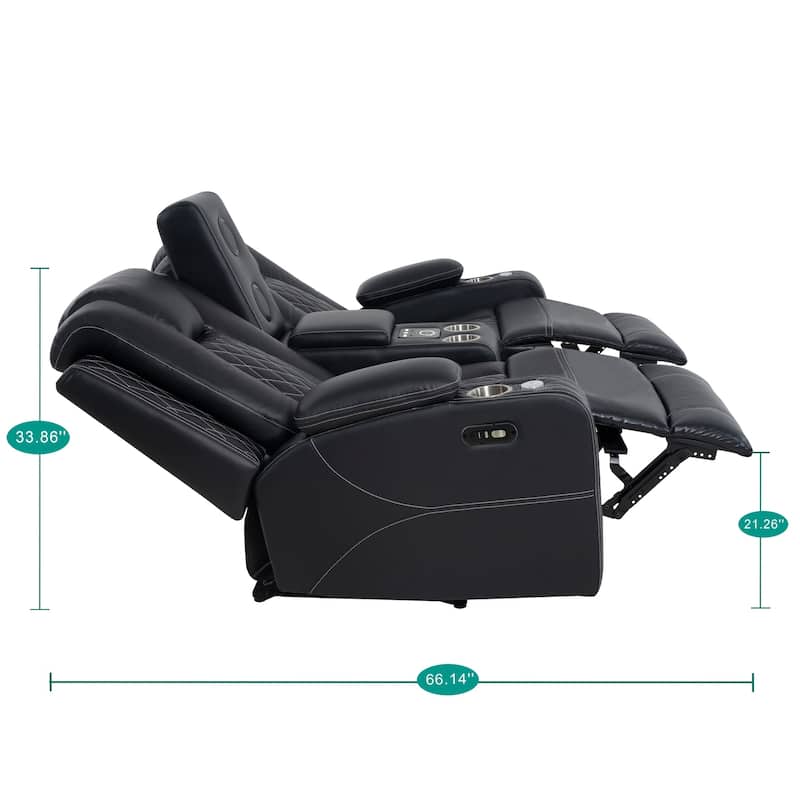 Premium Air Leather Home Theater Loveseat with LED Lights, Recliner with Built-in Speakers & Wireless Charging