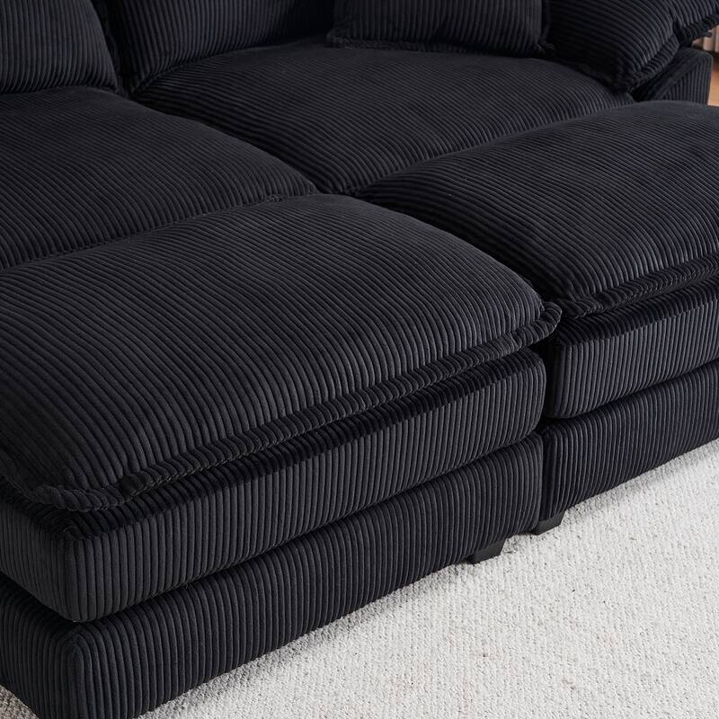 84.6" Corduroy 2-seats sofa With 2 back pillows,2 toss pillows and two ottoman