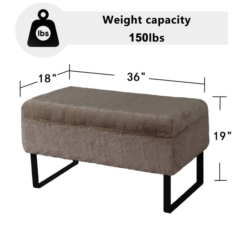 Heavy FauxFur Storage Ottoman with 2 Pillow Set