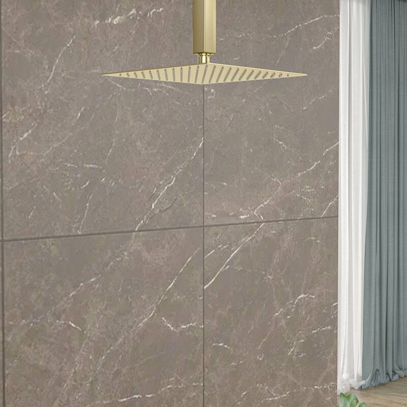 8/10/12/16 Inch Adjustable Rainfall Shower Head Wall-mounted Solid Square Ultra Thin 304 Stainless Steel