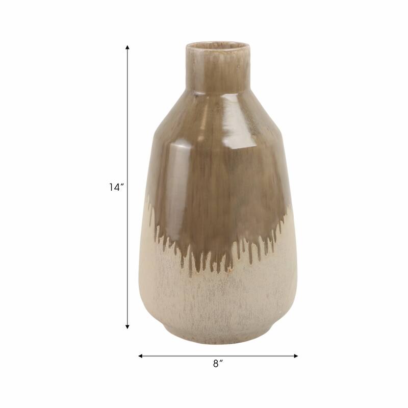 Warm Rustic Ceramic Table Vase for Home Decor, Decorative Flower Vase with Glazed Finish