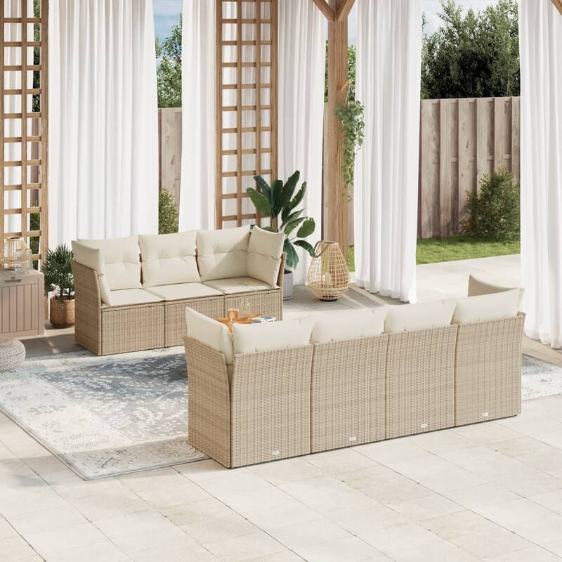 vidaXL Patio Sofa Set with Cushions Outdoor Furniture 8 Piece Poly Rattan - 21.7 x 21.7 x 14.6 - Beige
