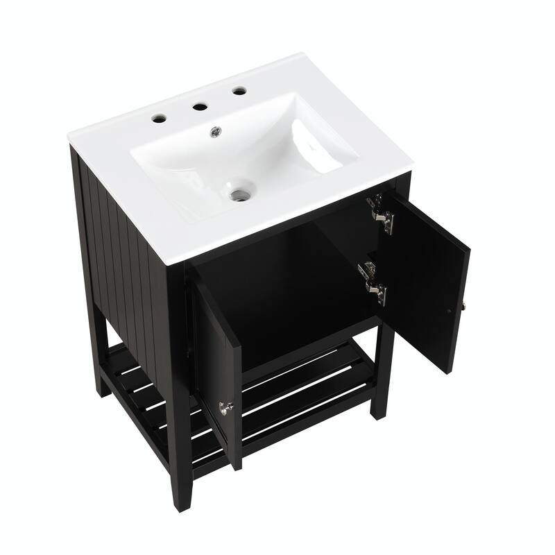 24" Bathroom Vanity with Ceramic Sink and Open Shelf
