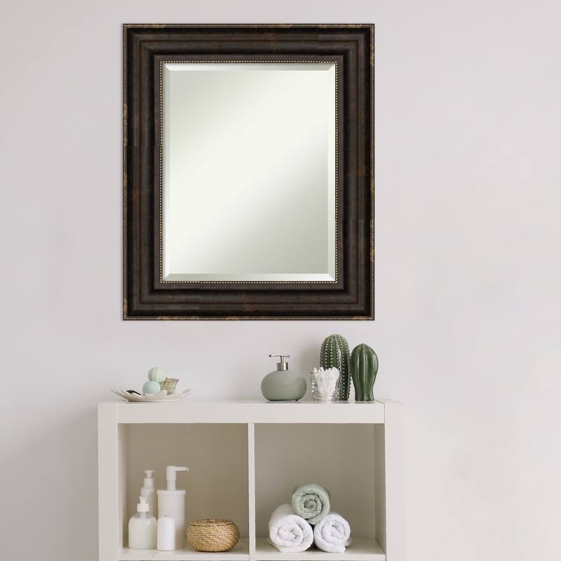 Beveled Bathroom Wall Mirror - Stately Bronze Frame - Stately Bronze
