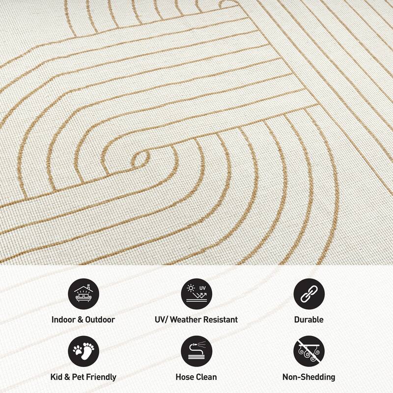World Rug Gallery Modern Abstract Lines Weather Resistant Reversible Indoor/Outdoor Area Rug