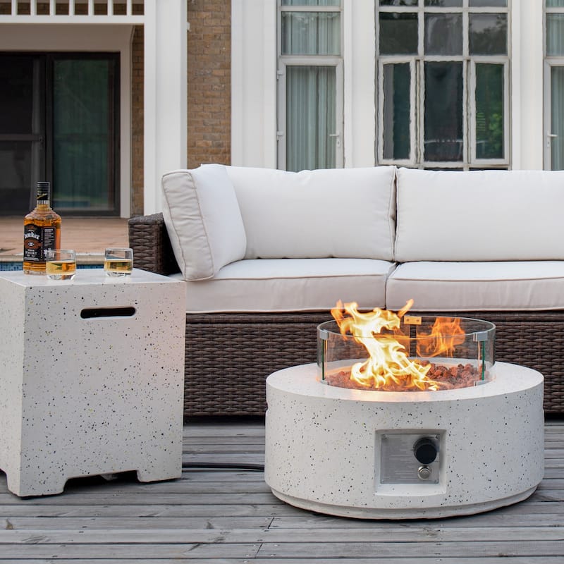 COSIEST 3-Piece Outdoor Round Fire Pit with Tank Cover, Wind Guard