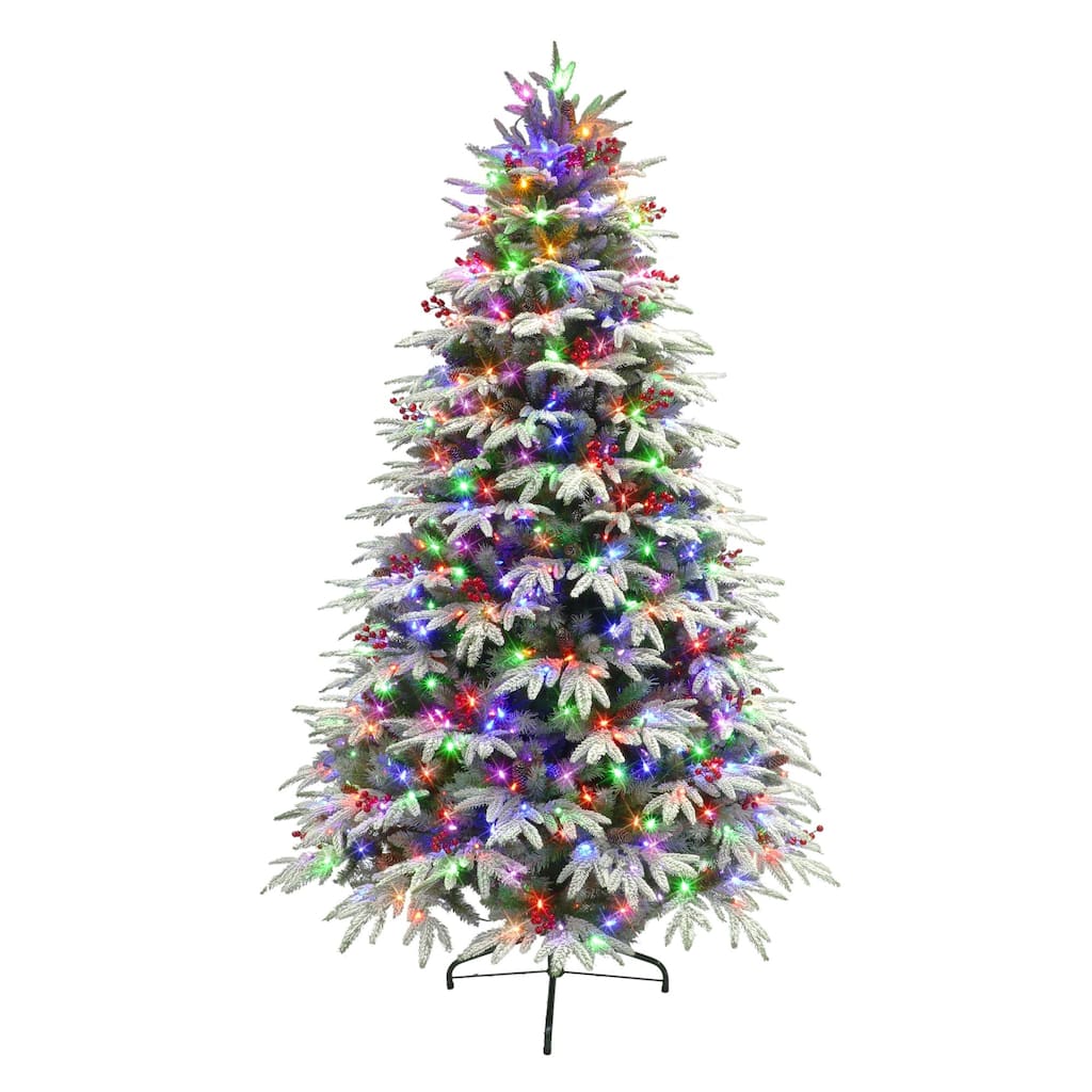 Pre-lit Flocked Halifax Artificial Christmas Tree - 7.5’ - Color Select Light - 7.5 Foot