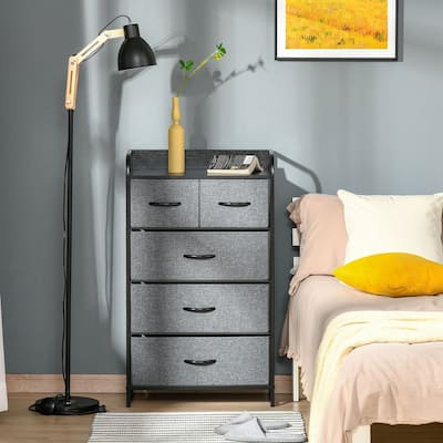 HOMCOM 5-Drawer Dresser Tower 4-Tier Storage Organizer with Steel Frame Wooden Top for Bedroom Hallway Closets
