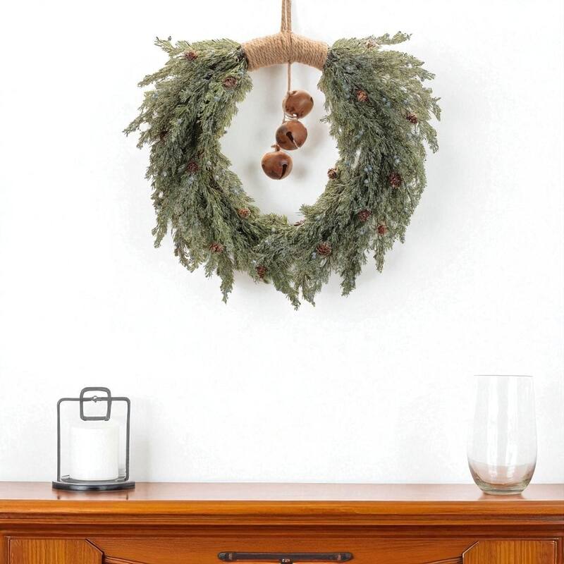 HomeRoots 22" Green And Brown Pine And Jingle Bells Artificial Christmas Wreath - Green/Brown - 22.00 in. x 22.00 in.  x 4.50 in.