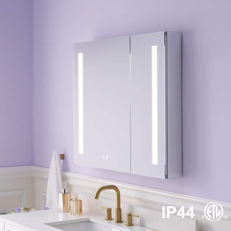 Recessed or Surface 30" H LED Mirror Cabinet with Adjustable Glass Shelves,Defogger, Dimmer And Outlets & USB Ports