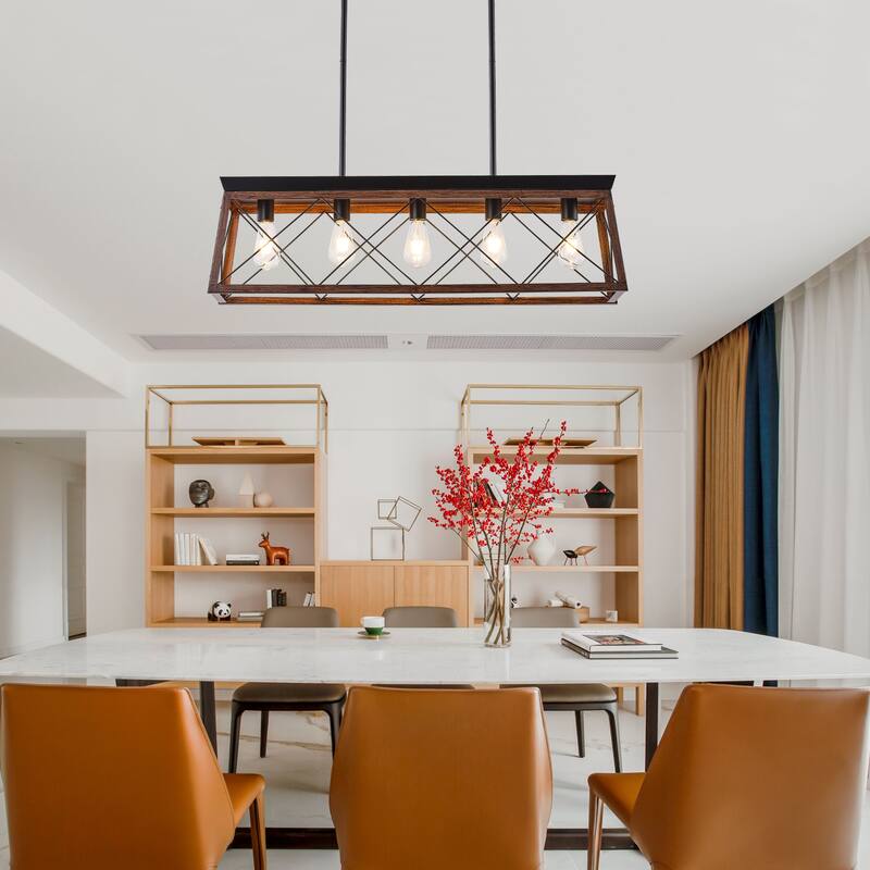 5-Light Vintage Industrial Chandelier for Kitchen Island Dining Room Living Room