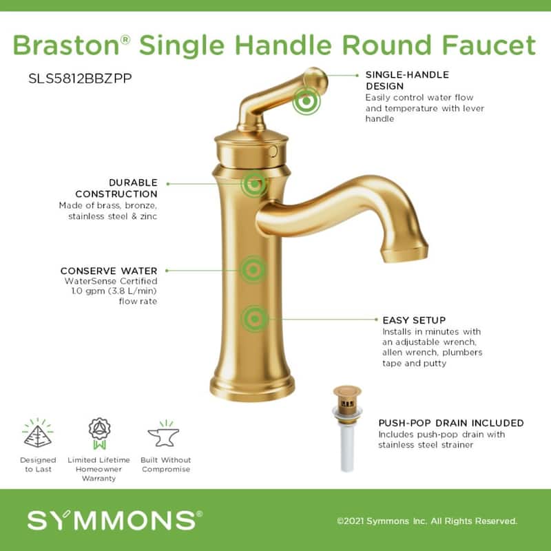 Symmons SLS5812PP Braston 1.0 GPM Vessel Single Hole Bathroom Faucet