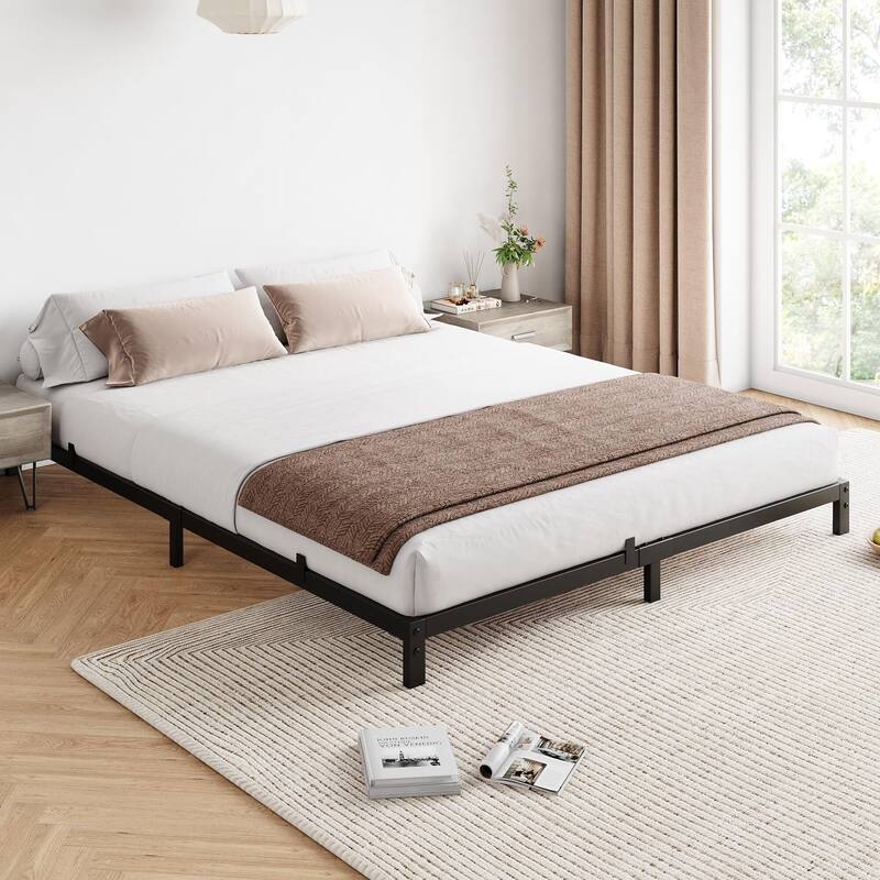 Bed Frame No Box Spring Needed, Heavy Duty Queen Platform Metal Bed Frame with Metal Slats - Black12 - Full