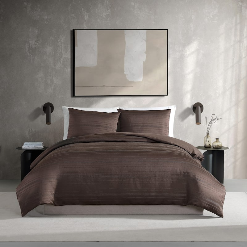 Vera Wang Illusion Lines Brown Duvet Cover Set