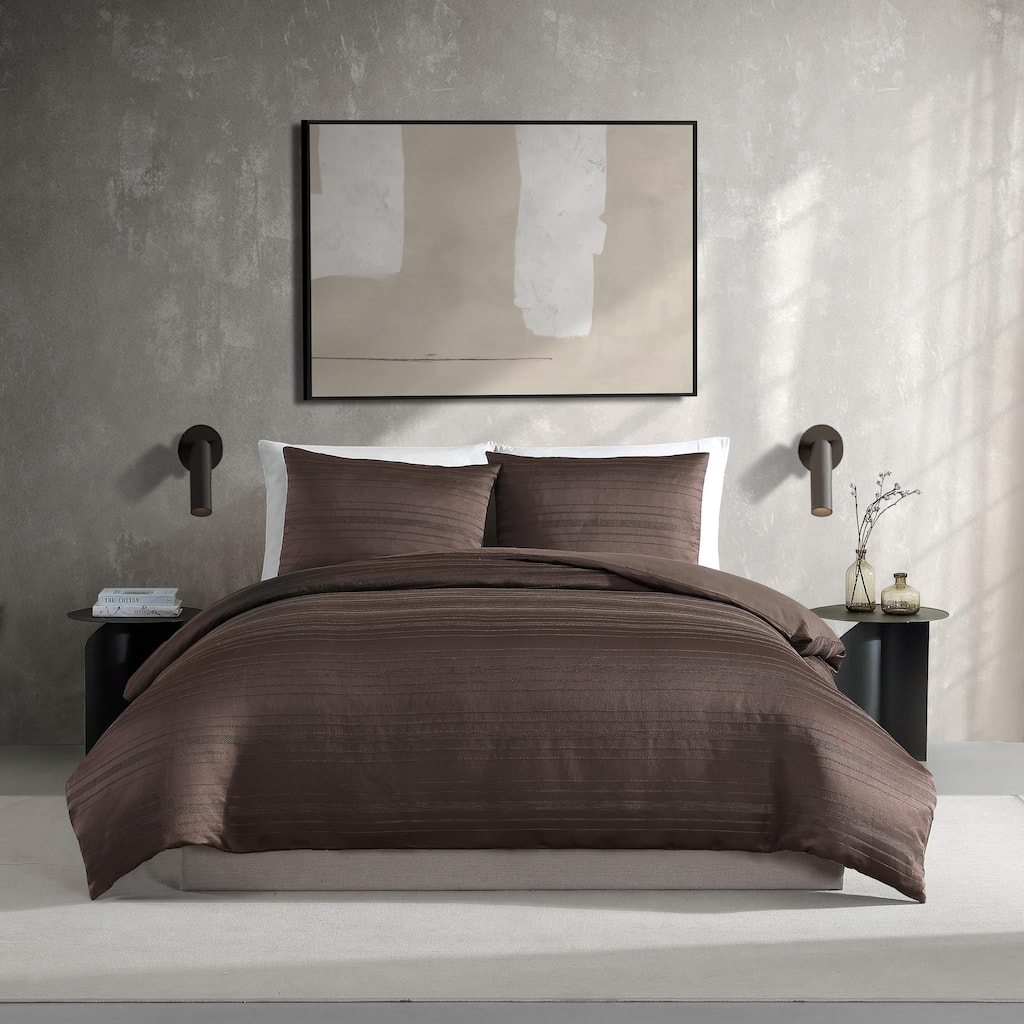 Vera Wang Illusion Lines Brown Duvet Cover Set