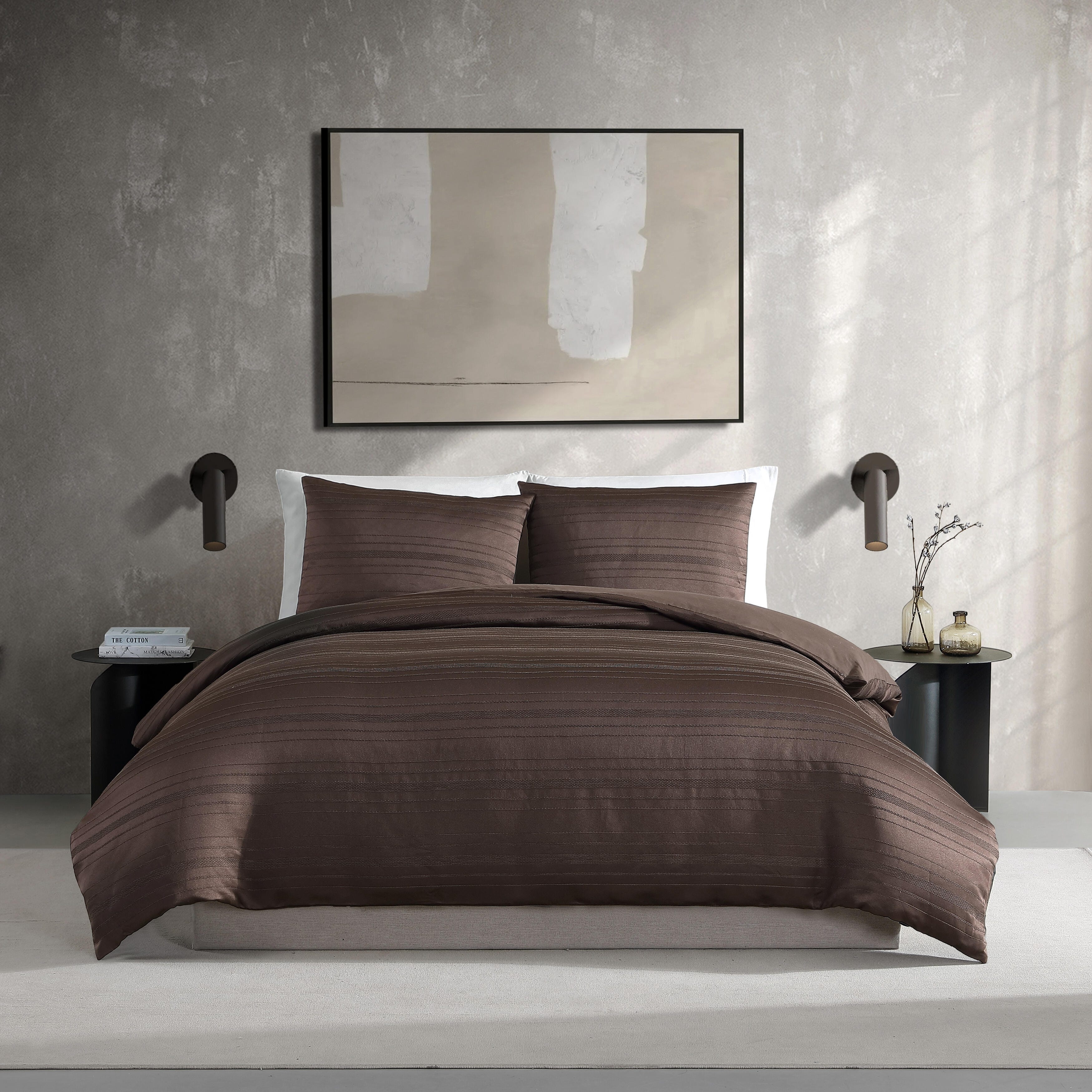 Vera Wang Illusion Lines Brown Duvet Cover Set