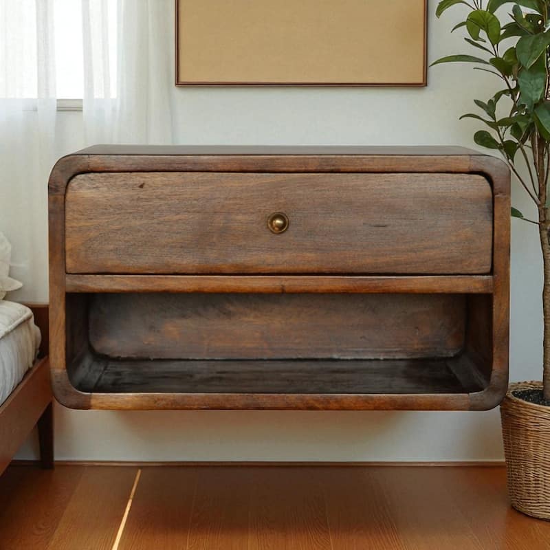 Curved Floating Bedside Table in Chestnut Brown - Chestnut