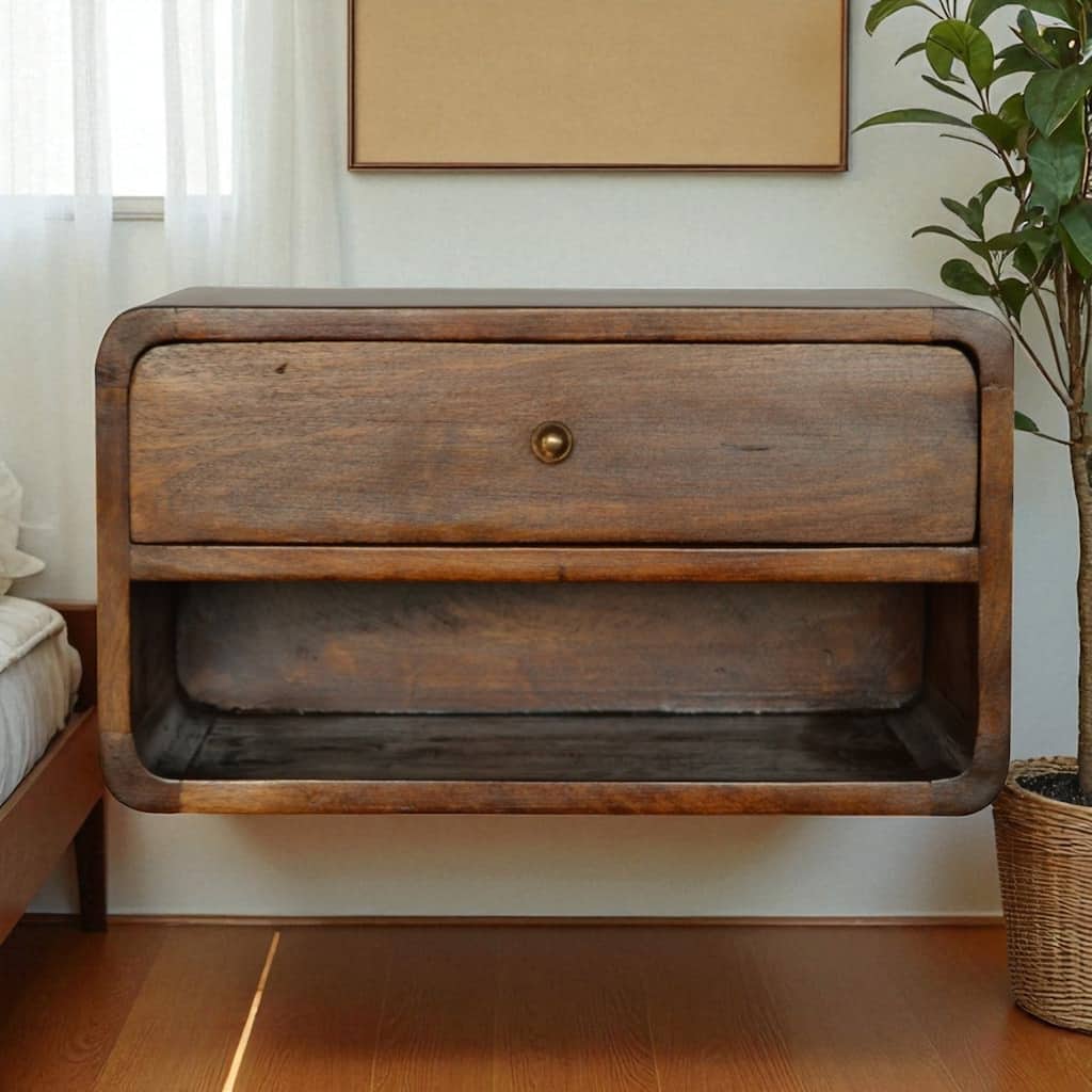 Curved Floating Bedside Table in Chestnut Brown