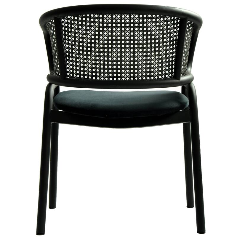 Ervilla Modern Upholstered Accent Side Chair with Wicker Back and Black Iron Legs for Dining Room & Kitchen, Set of 2