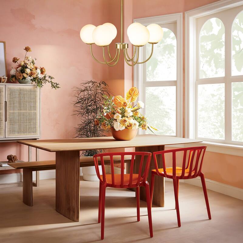 6/10-Light Modern Linear Sputnik Cluster Frosted Opaque Glass Globe Bubble Chandelier for Dining Room