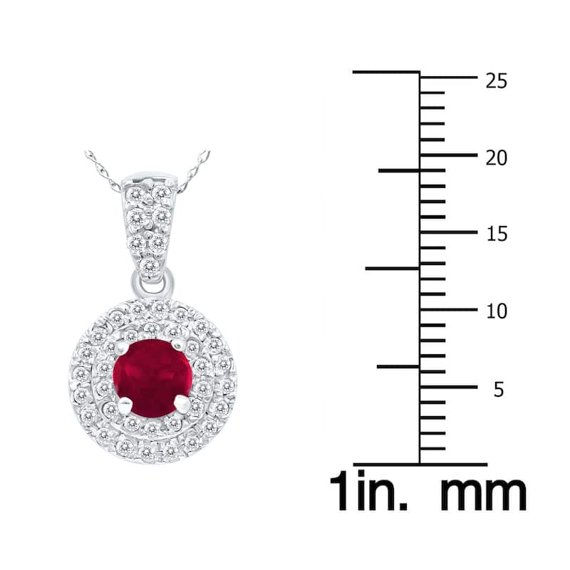 Marquee 3/4 Carat TW Double Halo Ruby And Diamond Pendant in 10K White Gold