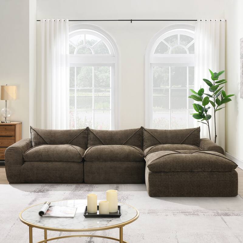 116'' Fully Sectional Compressed Sofa with High Density Foam, No Assembly Required
